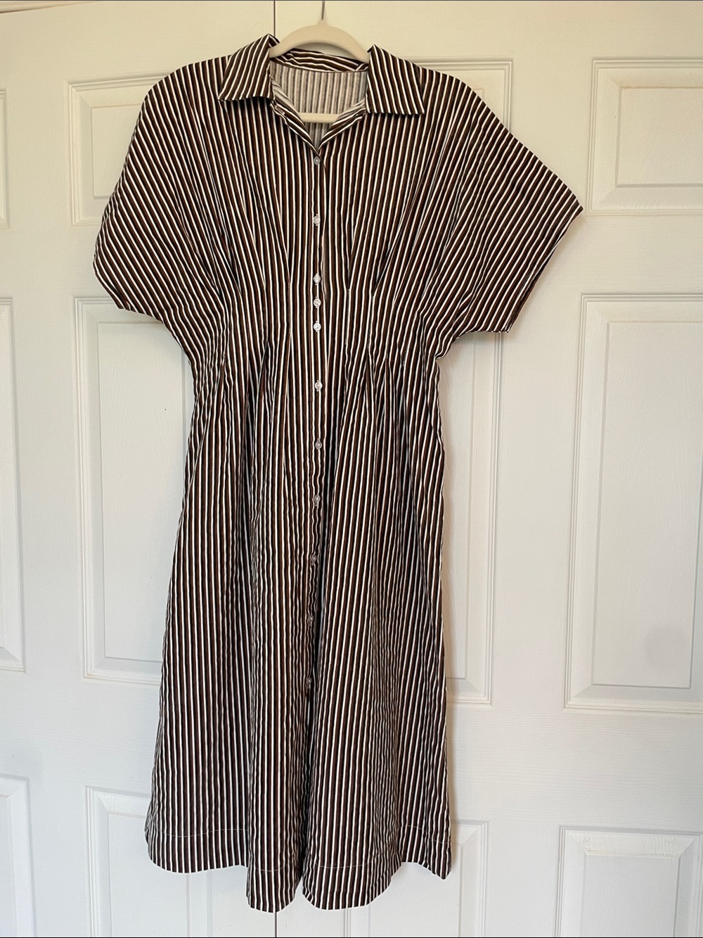 Striped Midi Button-Front Dress - Brown, Black & White S